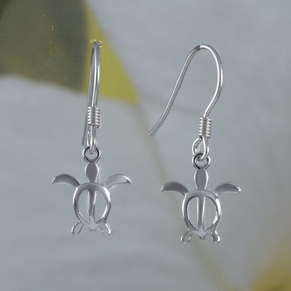 GUESS Hook Dangle/Drop Silver Plated Fashion Earrings 10MM SILVER 925 HAWAIIAN HONU SEA TURTLE DANGLING EARRINGS WIRE HOOK Hook Dangle/Drop Sterling Silver Fine Earrings